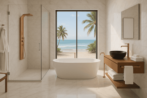 Tropical Bathroom with Ocean View